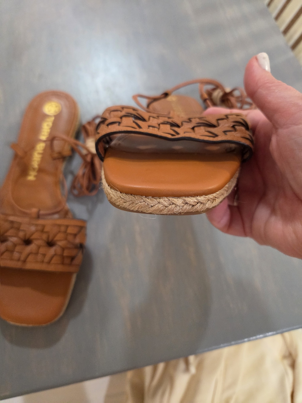 Tory Burch Basketweave Lace-Up Women's Sandals in Cognac - Picture 7 of 15